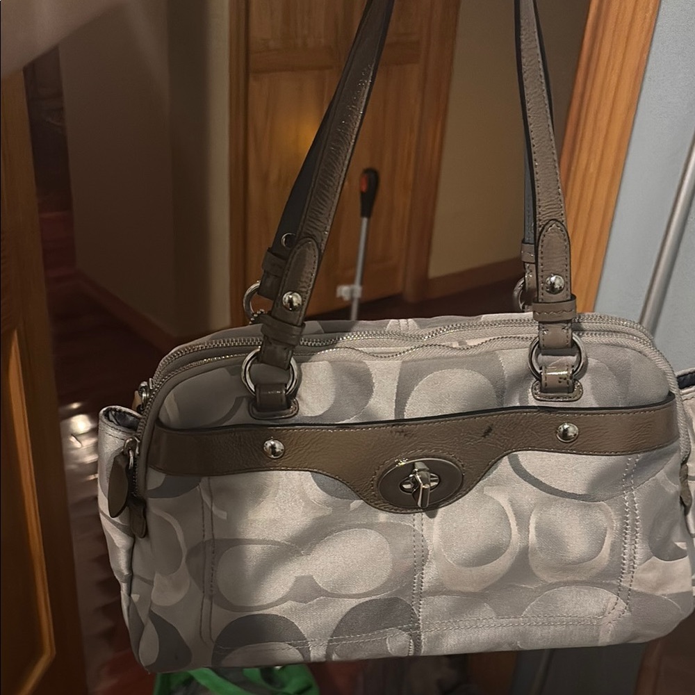 Coach Gray Shoulder Bag with Signature Monogram